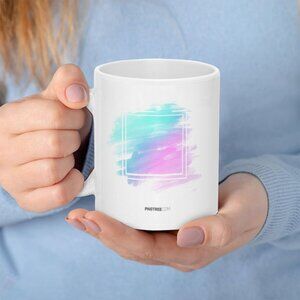 White Ceramic Mug with Pastel Aqua and Lavender Brushstroke Design